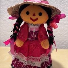 Authentic Mexican Rag Doll with Pink Dress and Hat
