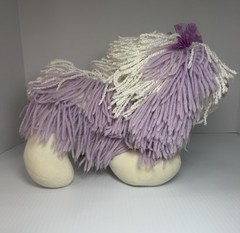 Vintage 1986 Kenner Fluppy Dogs Plush 12” Purple White Yarn Hair Dog
