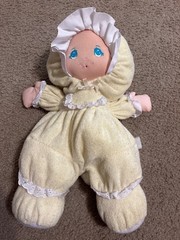 Vtg 1994 Little Darlins Terry Cloth Yellow Plush Baby Doll 14″ Blue Eyes *