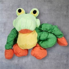 Vintage 1991 Commonwealth Green Orange Yellow Hot Puffs Puffy Nylon Frog Plush