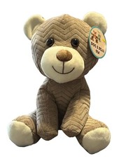 HUGFUN INTERNATIONAL PLUSH TEDDY BEAR TAN CHEVRON PATTERN SITTING TEDDY BEAR