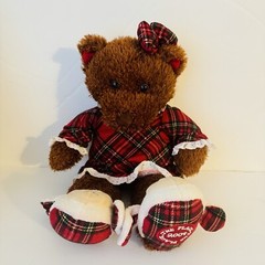 Vtg Y2k 2004 Childrens Place TCP Christmas Girl Teddy Bear Red Plaid Gown Brown