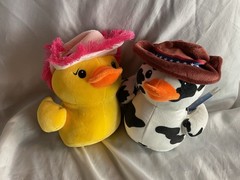 Way To Celebrate! Cowboy Cow Print Duck Plush Cowgirl Duck Stuffed Animal Lot 6”
