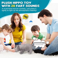 Hippo Plush Toy, 5.9 inches (W) x 11.8 (L) x 3.5 (H), Grey