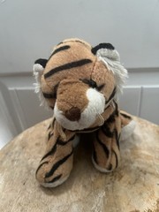 Small Sitting Tiger Plush Toy – No Tags – Soft Striped Jungle Cat 8″