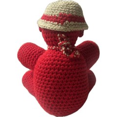 Handmade Crochet Plush Bear Red Tan Heart Amigurumi Teddy Bear with Hat 7 inch