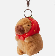 (Set of 2) Strawberry Capybara LARGE Small Plush Stuffed Animal Pillow Toy Doll