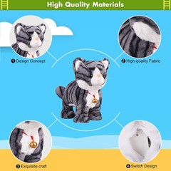 Pattern Gray Robot Cat Plush Stuffed Animal 8 Inch, 5grey