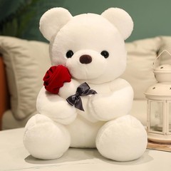 Adorable 23cm White Plush Teddy Bear with Rose – Perfect Valentine’s Gift