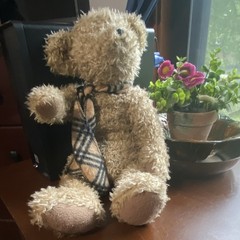 Sunkid Medium Beige Stuffed Bear Plush, Washable, Plaid Scarf