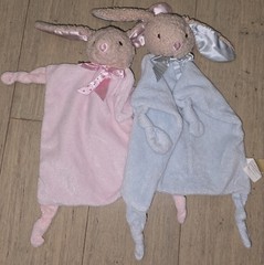 Dan Dee Collectors Choice Bunny Lovey Lot Of 2 Blue Pink Knotted Corners Rattle