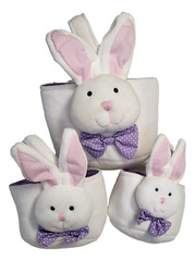 Nesting Bunny Baskets 3-Piece Kids Plush Toys Easter Decor Storage Buckets