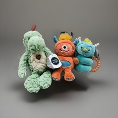 New Mary Meyer Plush Set Of 3 Mookie Monster Toy Rattle 6” Orange Dinosaur