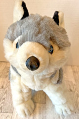 Vintage Lucky Plush Toy Standing 12” Gray & White Wolf Super Soft!