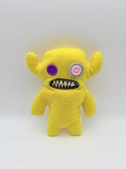 Fuggler Grumpy Grumps Plush Yellow Monster Button Eye Teeth Horns Antenna Retire