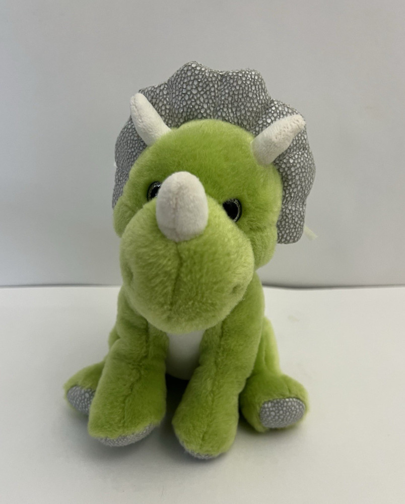 Frankford Dinosaur 7″ Plush Green Triceratops Silver Glitter Eyes Stuffed Animal