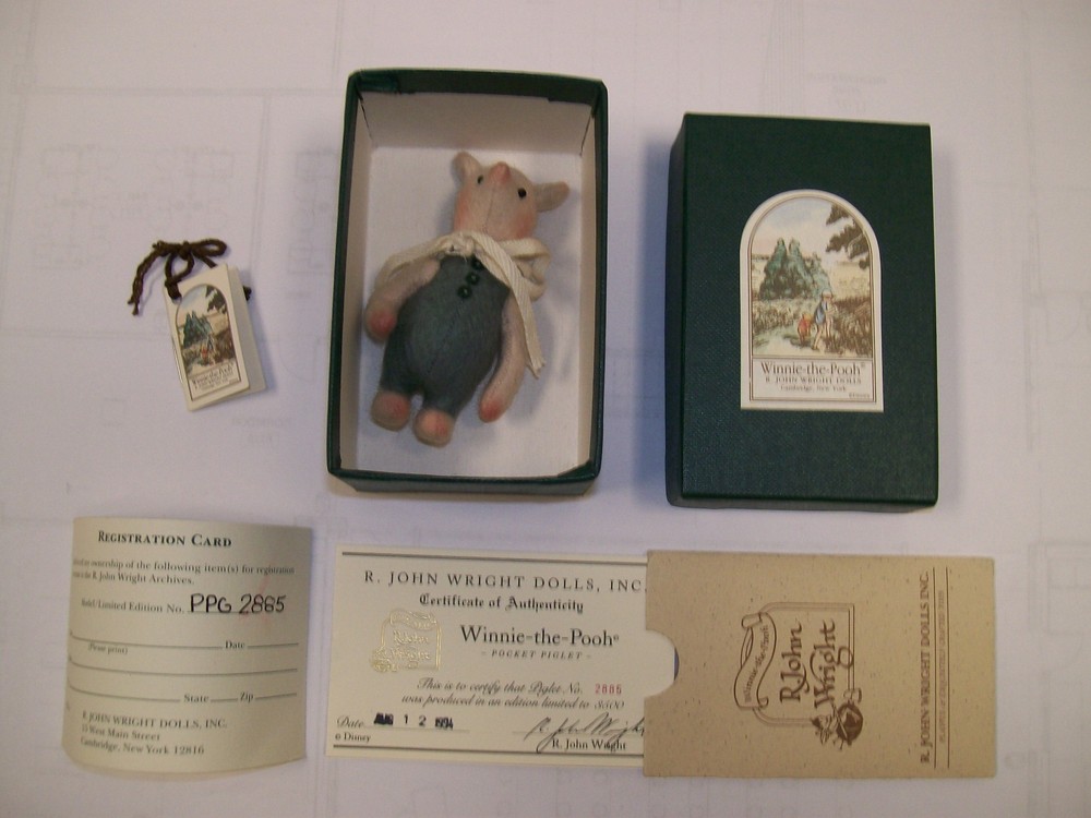 R John Wright Winnie-the-Pooh POCKET PIGLET w/COA & REG. CARD #2885/3500 jkdla