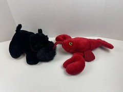 Dakin Black Schnauzer Dog & Red Lobster Plush Hand Puppet Vintage 80’s