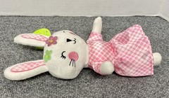 Happy Go Fluffy White Easter Bunny Rabbit Plush Stuffed Pink Satin Dress 11”