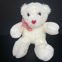 Vintage Dakin 1994 White Teddy Bear Plush Red Heart Nose Bow 6″ Stuffed Animal