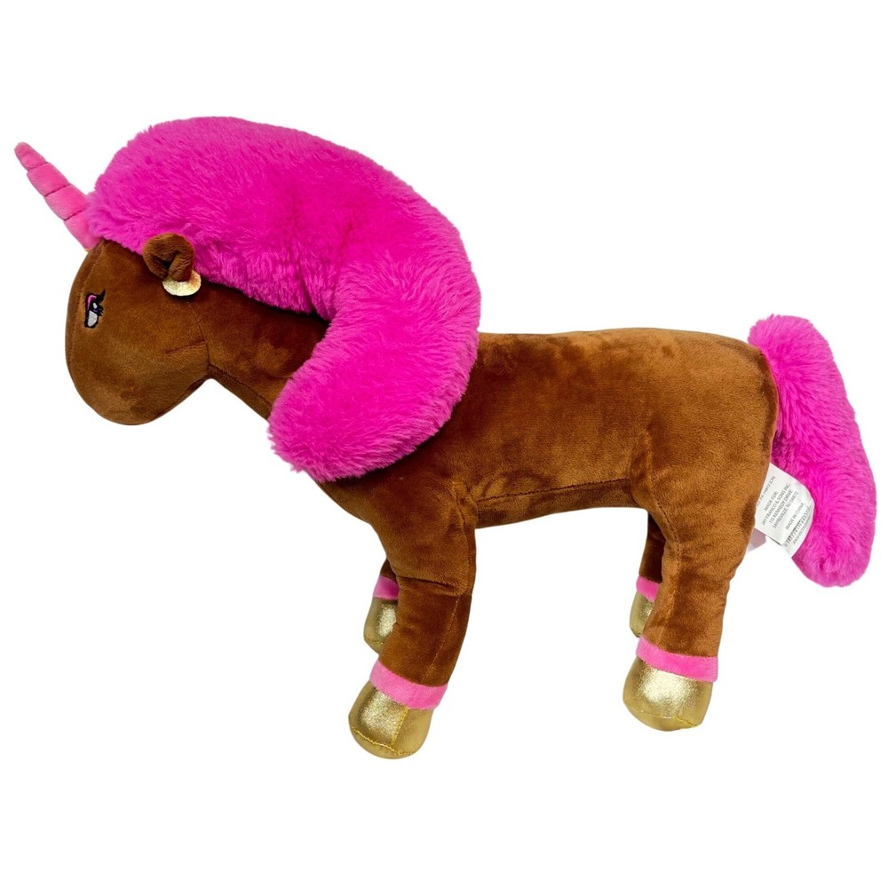 Afro Unicorn Divine Plush Pink Mane Brown Gold Hooves Kids Stuffed Animal Toy