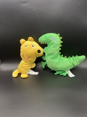 Vtg Peppa Pig Yellow Teddy Bear & Mr Dinosaur 7” Plush Doll 2003 ABD Lot of 2