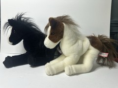 Vintage Douglas Cuddle Toys Plush Horses Black Pinto Stuffed Animal Pony Pair