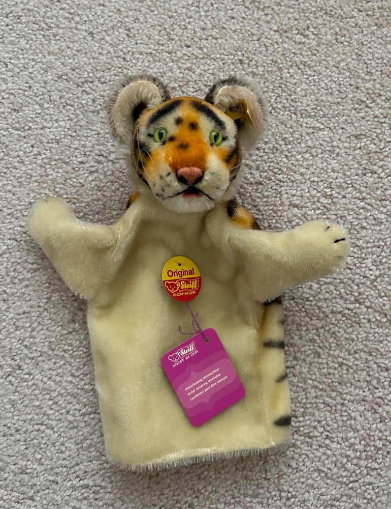 Steiff – RARE Vintage Mohair Tiger Hand Puppet – 6880/17 (17cm)