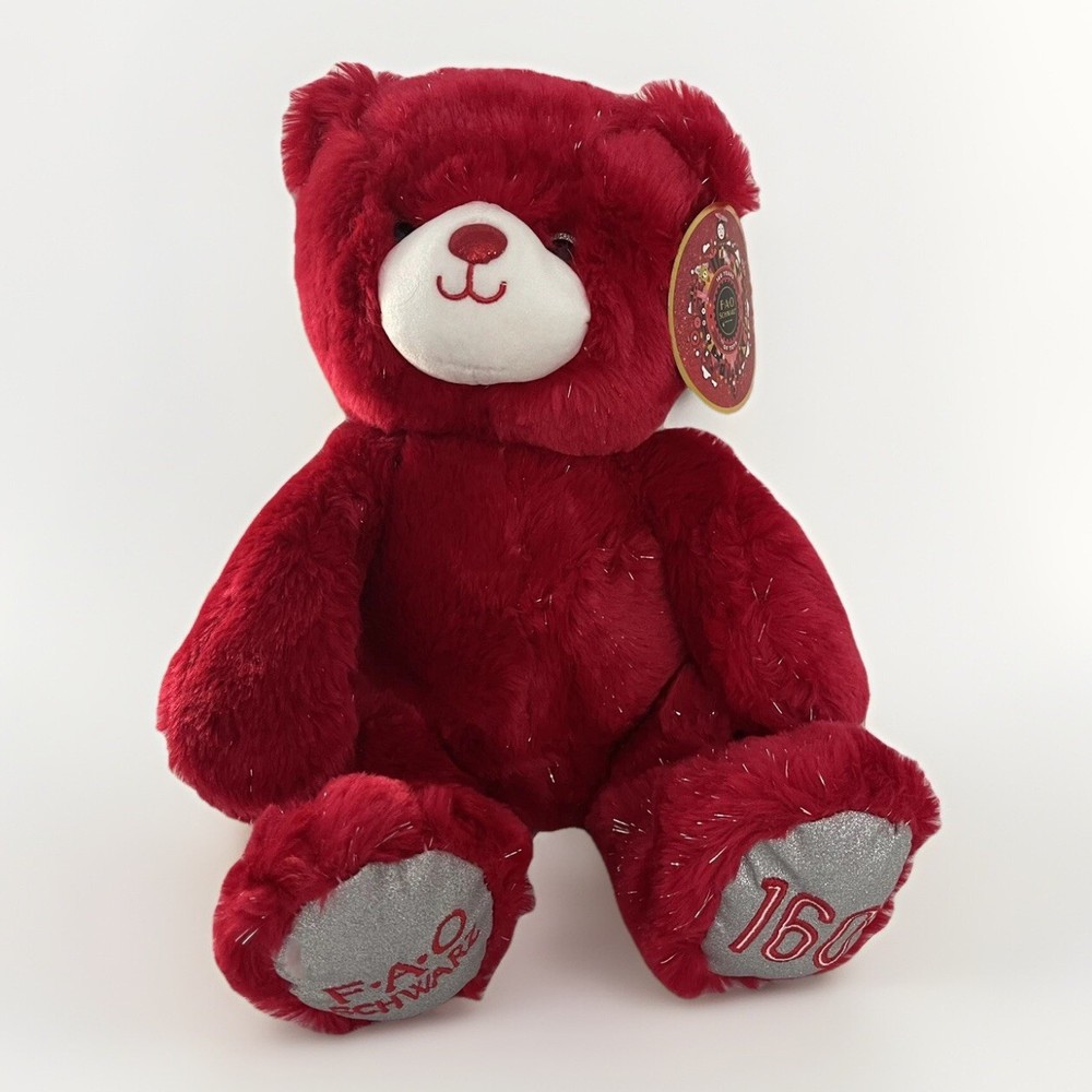 NWT- FAO Schwarz 160 Years of Toys Glitter Bear 12″ Red/Silver Plush