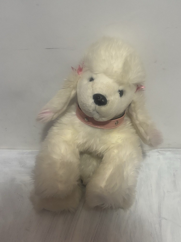 VTG Toys R Us Animal Alley Plush White French Poodle Puppy Pink Bow 11″ 2000