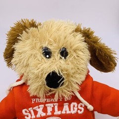 Six Flags TX Puppy Dog 10” Plush Stuffed Animal Floppy Ears Red Hoodie – Used