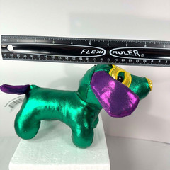 Mardi Gras Dachsund, Iridescent Green Balloon Dog Plush Stuffed Animal 8” Long