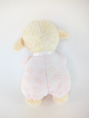 Vintage Amscan Pink Easter Lamb Plush holding Jesus Loves Me Cross 9.5″