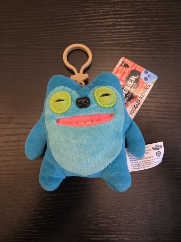 Fuggler Greedy Grinner Key Ring Plush 5 Inch Toy Creepy Teeth Gray Button