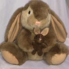 Brown Rabbit Holding Baby Bunny Plush Stuffed Lop Ears Easter Mother’s Day/173p