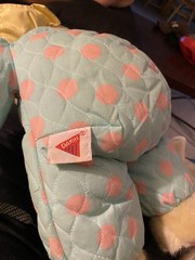 19” Vintage 1990’s Dankin Clown Bear Plush, w/Pastel Quilted Polka Dot fabric
