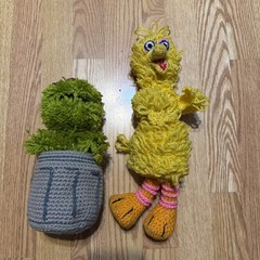 Handmade Crocheted Sesame Street Oscar The Grouch And Big Bird 16”