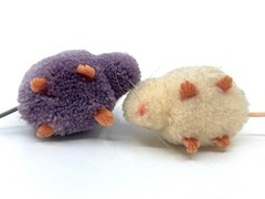 Steiff Woolen Mouse x2 1960s Wool Pom Poms Grey and White no ID 4cm 1.5in Vtg