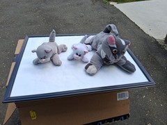 Vintage Pound puppy Purries Cat Stuffed Plush White And Grey Cat with 2 kittens