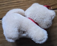 Vintage Shanghai Doll Factory Cat Plush Ornament Dangler, Red Ribbon Original…