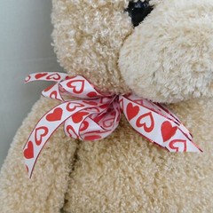 Burton + Burton 26″ Jumbo Teddy Bear Plush Beige Curly Stuffed Animal Heart Bow