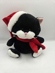 GANZ Whimsy Pets Black Cat Plush Stuffed HX11145 Christmas Tuxedo Kitty 8”