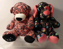 Vintage Plush Justice Ganz Be Happy Stuffed Pink Teddy Bear/Pink And Black Puppy