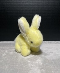 Vintage Yellow Bunny Rabbit Plush Rattle Bow 7″L Stuffed Easter Toy Pet Lovey