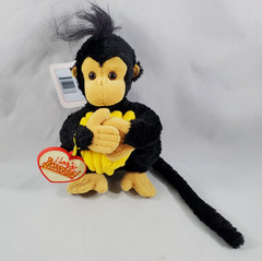2002 KVIP Black Small Monkey Plush holding Bananas Red Heart I Love You Bunches