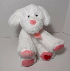 2021 Animal Adventure White Pink Dog Plush Puppy Heart Nose Soft Toy Satin Bow