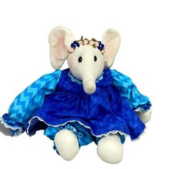 Rag Doll Elephant Handmade Wearing Blue Dress Plush Stuffed Animal (CUTE)