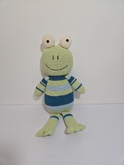 World Market Crochet Frog Plush Doll Toy Stripes 15″ Long