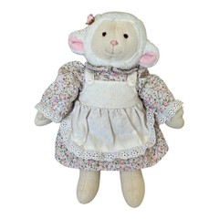 Vintage Russ Plush Lamb Sheep Floral Dress Pink Apron Rose Cloth Body Toy 10″