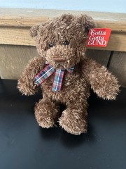 GUND Muffles Brown Teddy Bear with Plaid Bow 2482 Plush Stuffed Animal Toy 12”